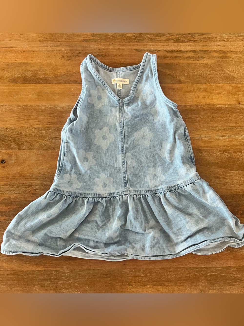 Tucker + Tate Light Wash Denim Tank Dress with Subtle Floral Detail